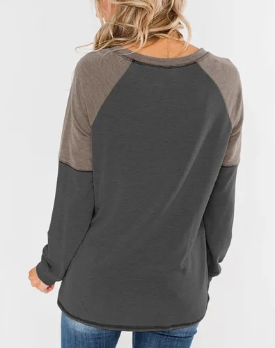 Miniatura 3 de Bingerlily - Blusas de manga larga para mujer, estilo informal, cuello redondo, camiseta con colores contrastantes