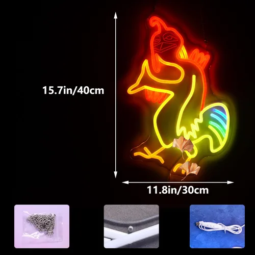 Miniatura 2 de Letreros de neón de pollo, luz LED de pollo vibrante, lámpara de meme graciosa de neón para decoración de dormitorio universitario, al aire libre