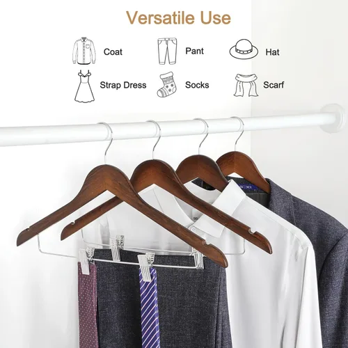 Miniatura 3 de TOPIA HANGER Perchas de madera para trajes con clips de metal ajustables (paquete de 10), perchas de ropa de madera maciza, gancho giratorio