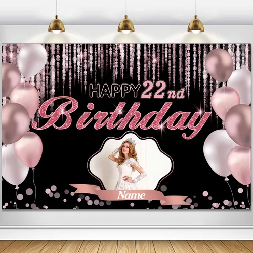 Miniatura 114 de Cartel de decoración de feliz cumpleaños número 100 de oro rosa, tamaño grande, personalización con nombre y foto compatible
