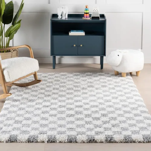 Miniatura 8 de nuLOOM Adelaide Gris Claro/Crema, 3 x 5 pies, a cuadros, shag, suave y acogedor, para alto tráfico, resistente a las manchas, fácil de limpiar