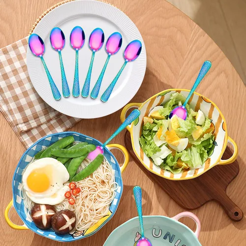 Miniatura 7 de LIANYU Cuchara de acero inoxidable para niños de 9 piezas, lindas cucharas para niños, juego de cubiertos para niños, juego de cubiertos para niños