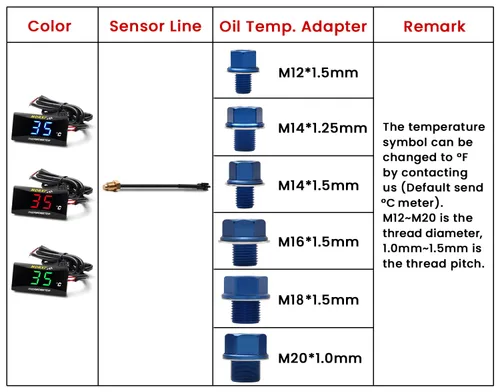 Miniatura 3 de Medidor de temperatura de aceite de motocicleta Medidor digital de temperatura de aceite termómetro electrónico con adaptador de sensor de Azul
