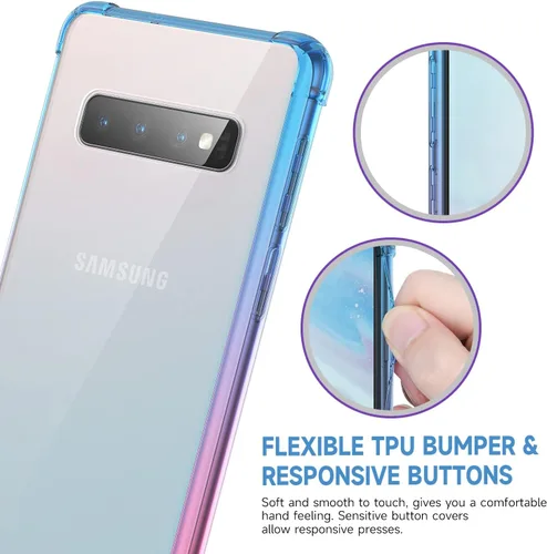 Miniatura 5 de Funda para Galaxy S10 (no Plus), transparente y bonita funda delgada con degradado para teléfono, TPU reforzado, parte trasera de policarbonato azul