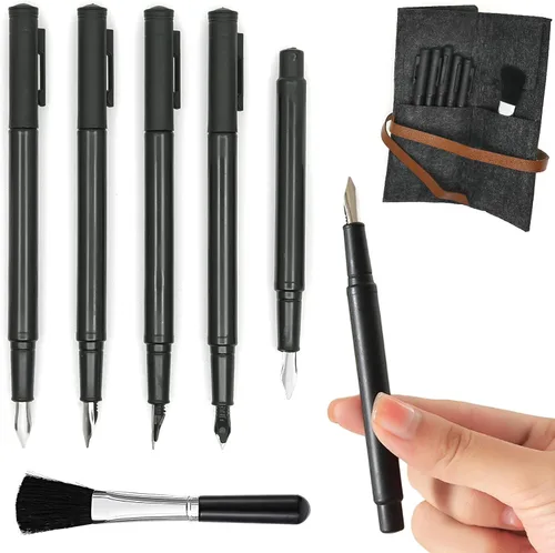 Scratch Art Tools - Juego de 5 piezas de bolígrafo de pintura de dibujo para rascar, bolígrafo para rascar con forma de pluma estilográfica, bolsa