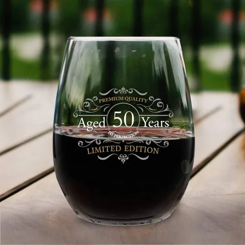 Miniatura 4 de DU VINO Copa de vino sin tallo de edición vintage para hombres y mujeres (50 aniversario) de 15 onzas, copas de vino de feliz cumpleaños para niños