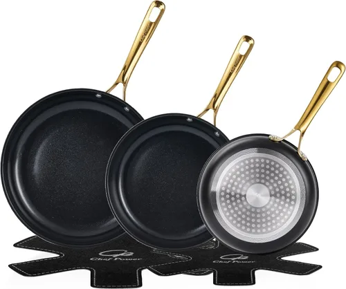 Miniatura 9 de Chef Power Sartén de cerámica con mango de acero inoxidable, juego de 5 piezas, sartén antiadherente, apta para lavavajillas y horno, gris azul