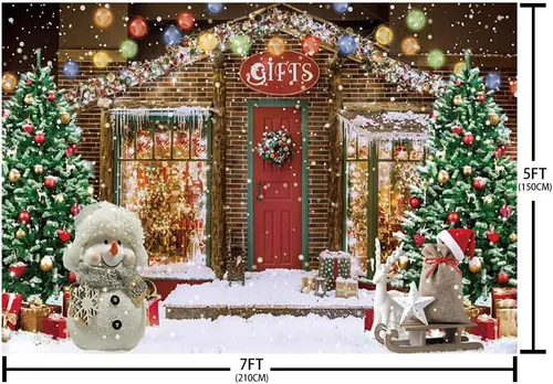 Miniatura 5 de AIBIIN Telón de fondo de Navidad de 7 x 5 pies para fotografía, tienda de regalos, taller de Papá Noel, copo de nieve de invierno, muñeco de nieve