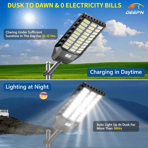 Miniatura 3 de Deepn Luz solar de calle, luces solares de grado comercial para exteriores IP67 impermeable, luces LED de seguridad de inundación de 8700 W, sensor