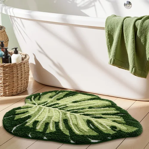 Miniatura 5 de LUMI Lindas alfombras de baño con plantas de hoja verde, suaves, esponjosas, de felpa, absorbentes, de secado rápido, antideslizantes, lavables a