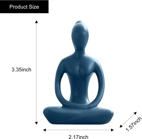 Miniatura 5 de Estatua de postura de yoga, figura de decoración zen, escultura de cerámica azul para decoración de escritorio del hogar, 2.1 x 3.3 pulgadas, 1