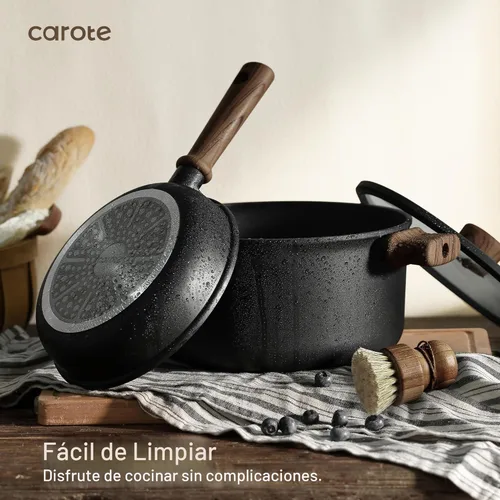 Miniatura 4 de CAROTE Ollas y sartenes antiadherentes, juego de utensilios de cocina de inducción, antiadherentes con sartén (PFOS, libre de PFOA), negro, 16 piezas