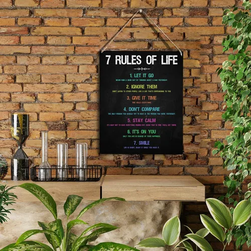 Miniatura 2 de Decoraciones inspiradoras de oficina para el trabajo, arte de pared, 7 reglas de la vida, letrero colgante de madera motivacional para dormitorio