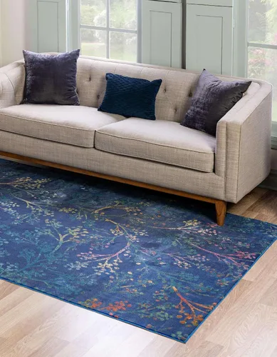 Miniatura 4 de Unique Loom Blossom Collection - Alfombra de área Yoshino (2' x 3' 1", rectangular, azul/verde)