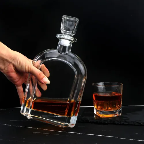 Miniatura 5 de Salzesfalls Decantador de whisky con tapón de vidrio, botella de vidrio de whisky con tapón geométrico hermético para vino, bourbon, brandy, licor
