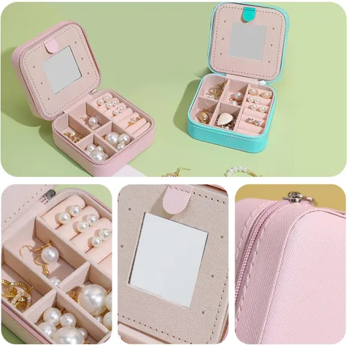 Miniatura 5 de 2Pcs Travel Jewelry Case for Women Girls,Portable Jewelry Box with Letters 2-Layer Jewelry Storage Mini Jewelry Case Travel Must Have Birthday Gifts