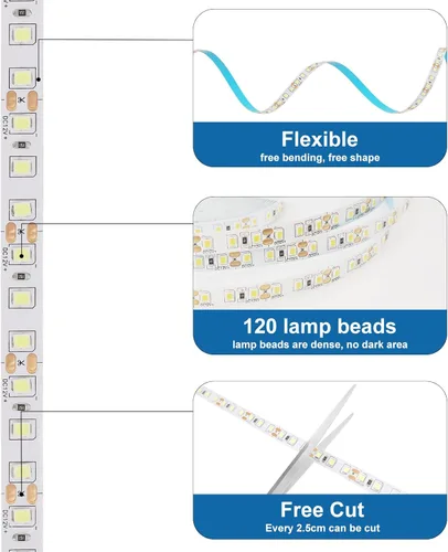 Miniatura 5 de Tira de luces LED blancas, tira de luz LED inteligente regulable de 16.4 pies, 6500 K, luz blanca brillante de día, adhesivo fuerte, 600 luces LED