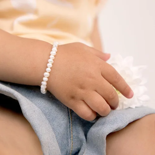 Miniatura 3 de Pulsera fina de plata de ley 925 de perlas cultivadas de agua dulce para bebés y niñas pequeñas, pulseras clásicas y elegantes para eventos formales