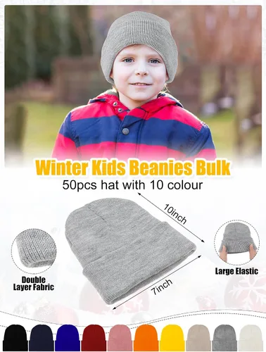 Miniatura 3 de Paquete de 100 gorros y guantes antideslizantes para niños, gorro de punto cálido, guantes de invierno a granel para niños y niñas