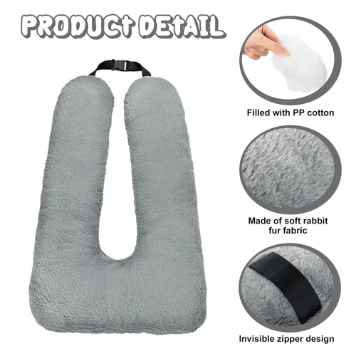 Miniatura 3 de Hoteam 2 almohadas de viaje para automóvil para dormir en forma de U para el asiento trasero, adultos y niños, soporte para cabeza y cuerpo, Gris