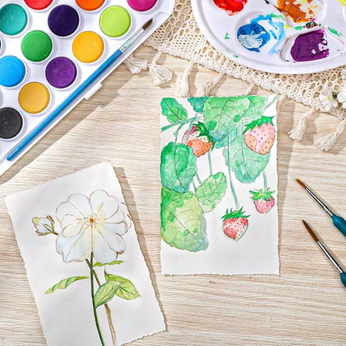 Miniatura 6 de 50 hojas de papel con borde irregular 4 x 6 pulgadas, 160 g/m² Papel hecho a mano, papel para acuarela rugoso/texturizado para invitaciones de boda