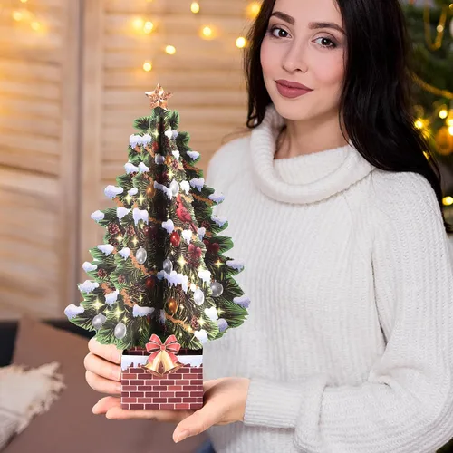 Miniatura 4 de VIVIKEN Tarjetas de Navidad desplegables, árbol de Navidad de 12 pulgadas con diseño de paisaje de nieve, tarjeta de felicitación emergente de papel