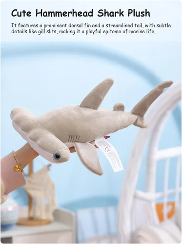 Miniatura 2 de Lindo juguete de peluche de tiburón martillo, adorable animal de mar de peluche de tiburón suave de 12 pulgadas para niños, esponjoso, regalo