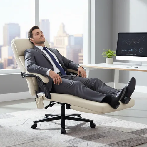 Miniatura 2 de DYHOME Silla de oficina ejecutiva con reposapiés, sillas ergonómicas de escritorio para computadora, silla de oficina de cuero con respaldo medio