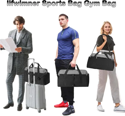 Miniatura 6 de Bolsas de gimnasio para mujeres y hombres con compartimento para zapatos y artículos húmedos, bolsa de lona plegable de 40 L, bolsa de lona ligera