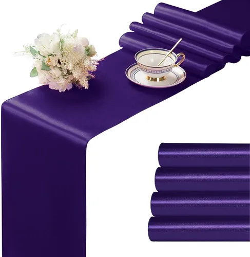 Miniatura 23 de Manyshofu 24 Piezas Caminos de Mesa de Satén Plateado – Tamaño Largo de 12 x 108 Pulgadas, Decoración de Camino de Mesa para Fiestas Brillante