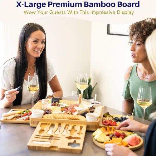 Miniatura 4 de Juego de tablas de charcutería – Tabla grande de queso de bambú y plato con accesorios de charcutería, regalos de inauguración de la casa