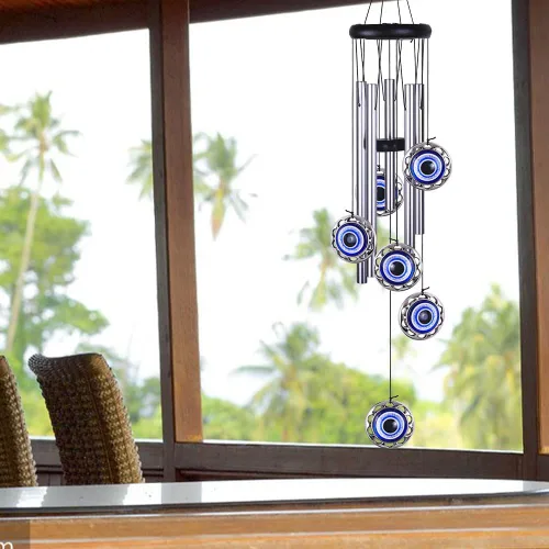 Miniatura 5 de Campanillas de viento con amuleto de ojo malvado azul para colgar al aire libre, atrapavientos con bendición de ojo malvado móvil, campanas