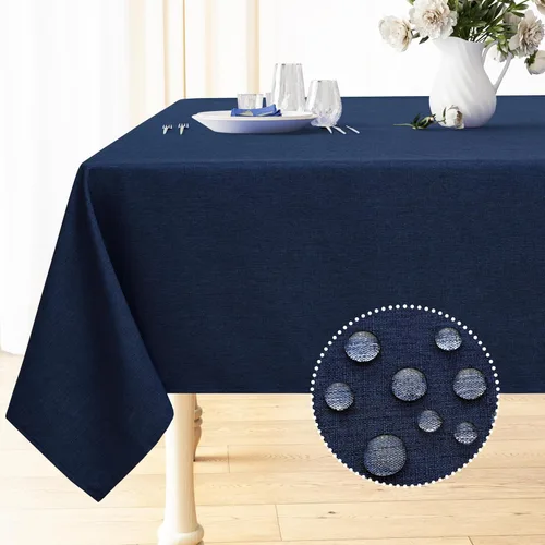 Miniatura 9 de Smiry Mantel redondo de lino sintético, mantel de tela de arpillera impermeable, fundas decorativas lavables para cocina, comedor, fiestas, 60 x 60