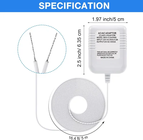Miniatura 5 de Dreyoo Transformador de timbre de video, 24 voltios y 16.4 pies, adaptador de cable C con 50 clips de cable LPJ088 compatible con timbre