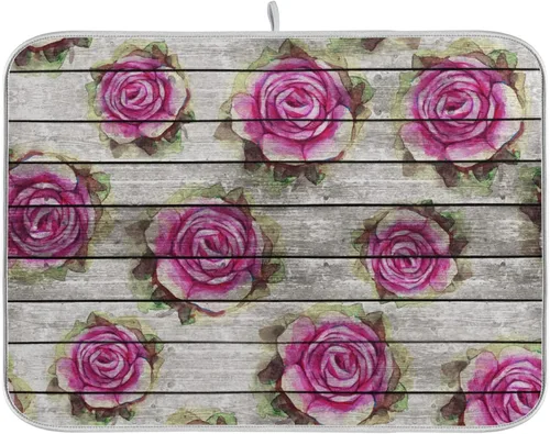 Miniatura 31 de Tapete de secado de platos de flores de fondo negro para encimera de cocina de 18 x 24 pulgadas, tapete de microfibra absorbente, tapete de secado