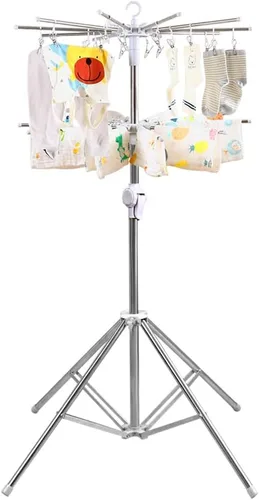 Miniatura 10 de Hershii Estante de secado de ropa plegable de 2 niveles para interiores y exteriores, soporte plegable para colgar ropa, ahorro de espacio