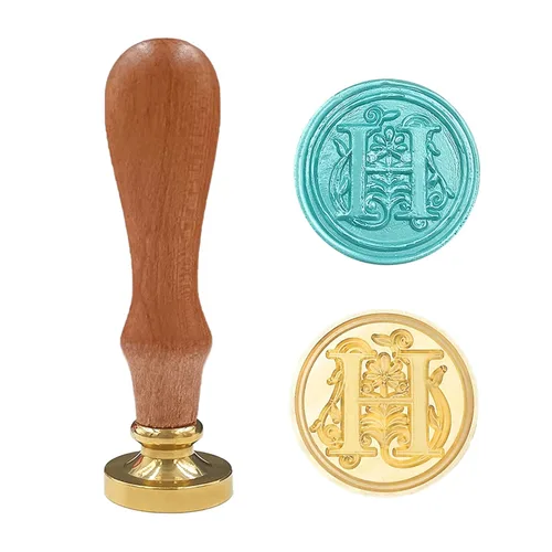 Miniatura 21 de Sello de cera medieval tradicional del alfabeto inicial, cabeza de latón, mango de madera, sellos de letras para tarjeta/sobre/regalo - (Letra W)