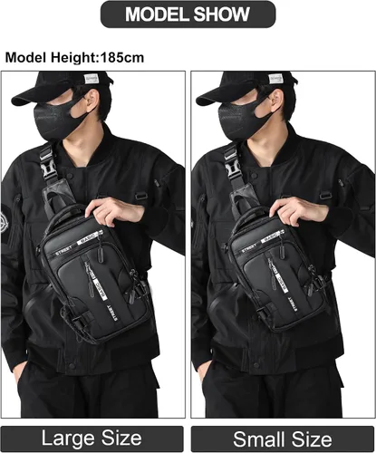 Miniatura 11 de Mochila cruzada pequeña negra para hombre y mujer, H-Negro, S, Moda