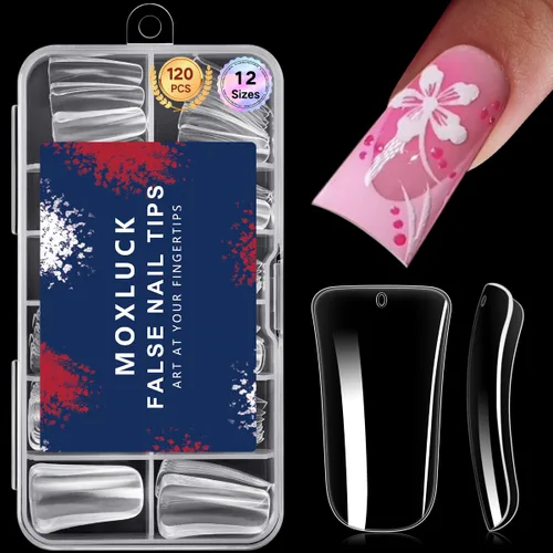 Miniatura 8 de Puntas de uñas estilo stiletto, uñas postizas de gel suave con forma de almendra, uñas postizas a presión de acrílico transparente, 120
