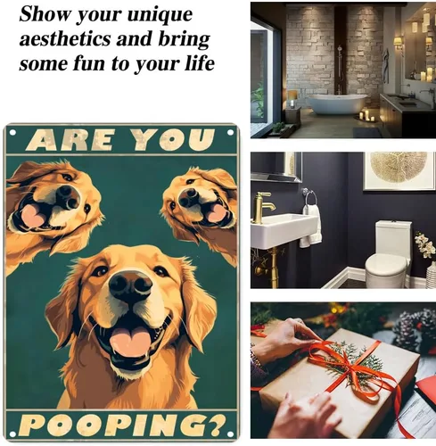 Miniatura 7 de Letrero de metal con texto en inglés "Golden Retriever Are You Pooping", letrero vintage divertido de aluminio para el hogar, granja, jardín, bar