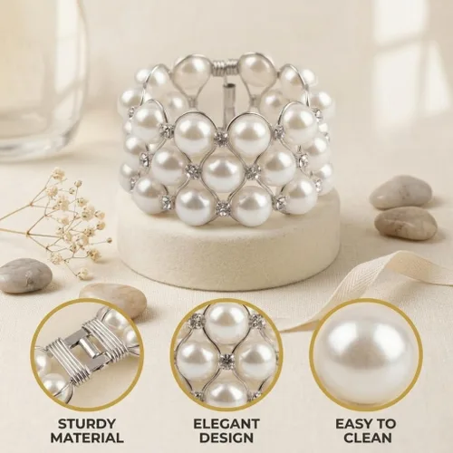 Miniatura 2 de Decozen Juego de 4 servilleteros blancos con diseño de perlas, festivo, decoración de mesa para vacaciones, bodas, cumpleaños, cocina, decoración