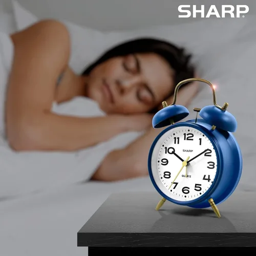 Miniatura 5 de Sharp Reloj despertador de doble campana, alarma fuerte, ideal para durmientes pesados, analógico de cuarzo a pilas (plata cepillada)