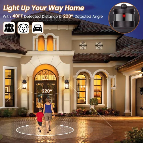 Miniatura 4 de Luces exteriores con sensor de movimiento para montaje en pared, 2 paquetes marrones de luces de pared exteriores impermeables del atardecer al
