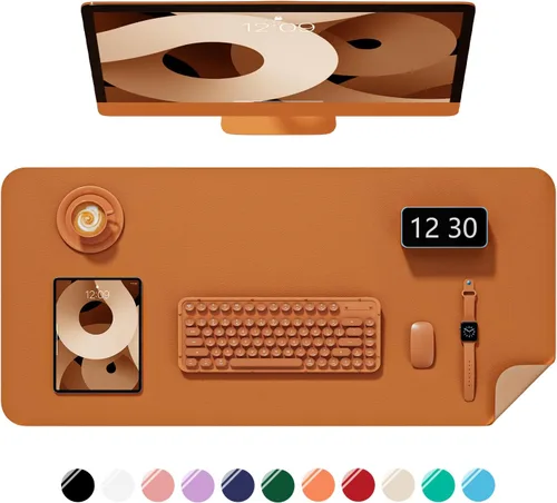 Miniatura 8 de Alfombrilla de escritorio, 60 x 35 cm, de piel sintética, antideslizante, alfombrilla grande para mouse para escritorio, impermeable, almohadilla