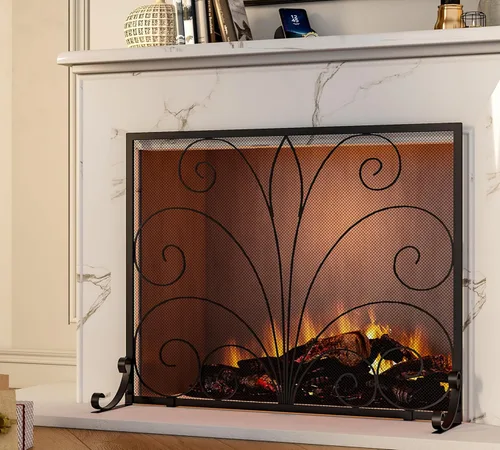 Miniatura 7 de Fire Beauty Pantalla para chimenea, hierro forjado hecho a mano, malla de metal para fuegos de horno, protector de chispas seguro, accesorios