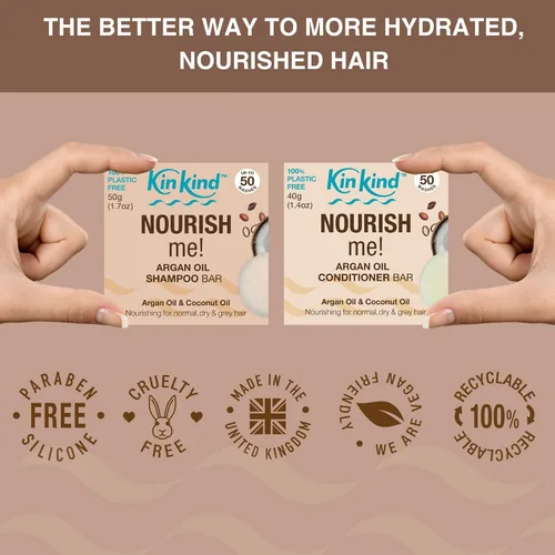 Miniatura 4 de KinKind NOURISH me! Set de barra de champú y acondicionador Barras de champú y acondicionador de aceite de argán y aceite de coco para hidratación
