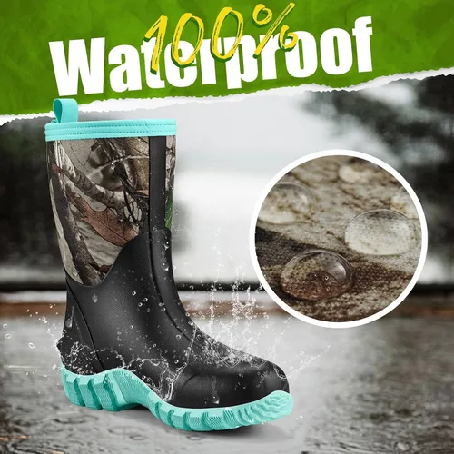 Miniatura 2 de TIDEWE Botas de goma para mujer, botas de lluvia aisladas de neopreno de 0.217in con vástago de acero, botas de caza impermeables de media
