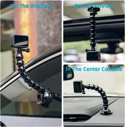 Miniatura 6 de Soporte flexible para cámara con ventosa de cuello de cisne compatible con GoPro Hero 13 Negro, Hero 12/11/10/9/8/7/6/5 Negro, DJI Osmo Action 5 Long