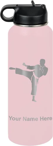 Miniatura 42 de Botella de agua personalizada LaserGram, Karate Man, de acero inoxidable con doble pared aislada al vacío con tapa abatible, regalo personalizado