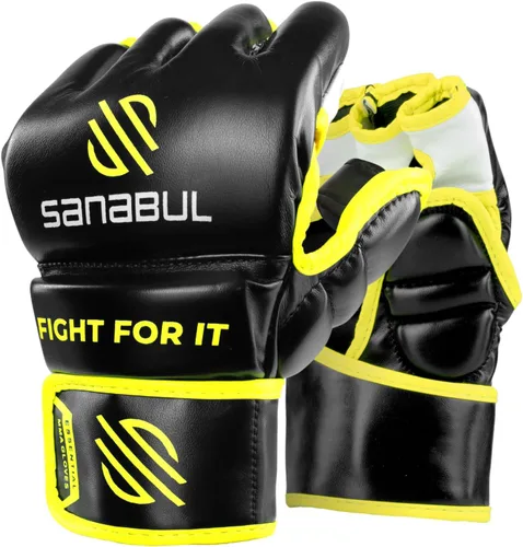 Sanabul Guantes esenciales de 4 onzas MMA para hombres y mujeres, guantes profesionales de lucha de boxeo, Muay Thai Kickboxing para Sparring,